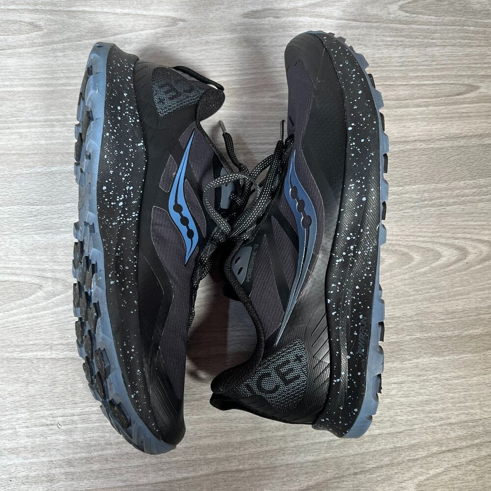 Saucony Peregrine 12 ICE+ 3 Womens 10 Running Shoes Black Blue Trail Outdoor - Picture 12 of 15